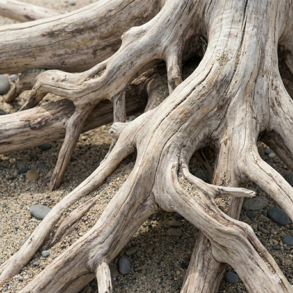 Racines de bois flotté brut et naturel